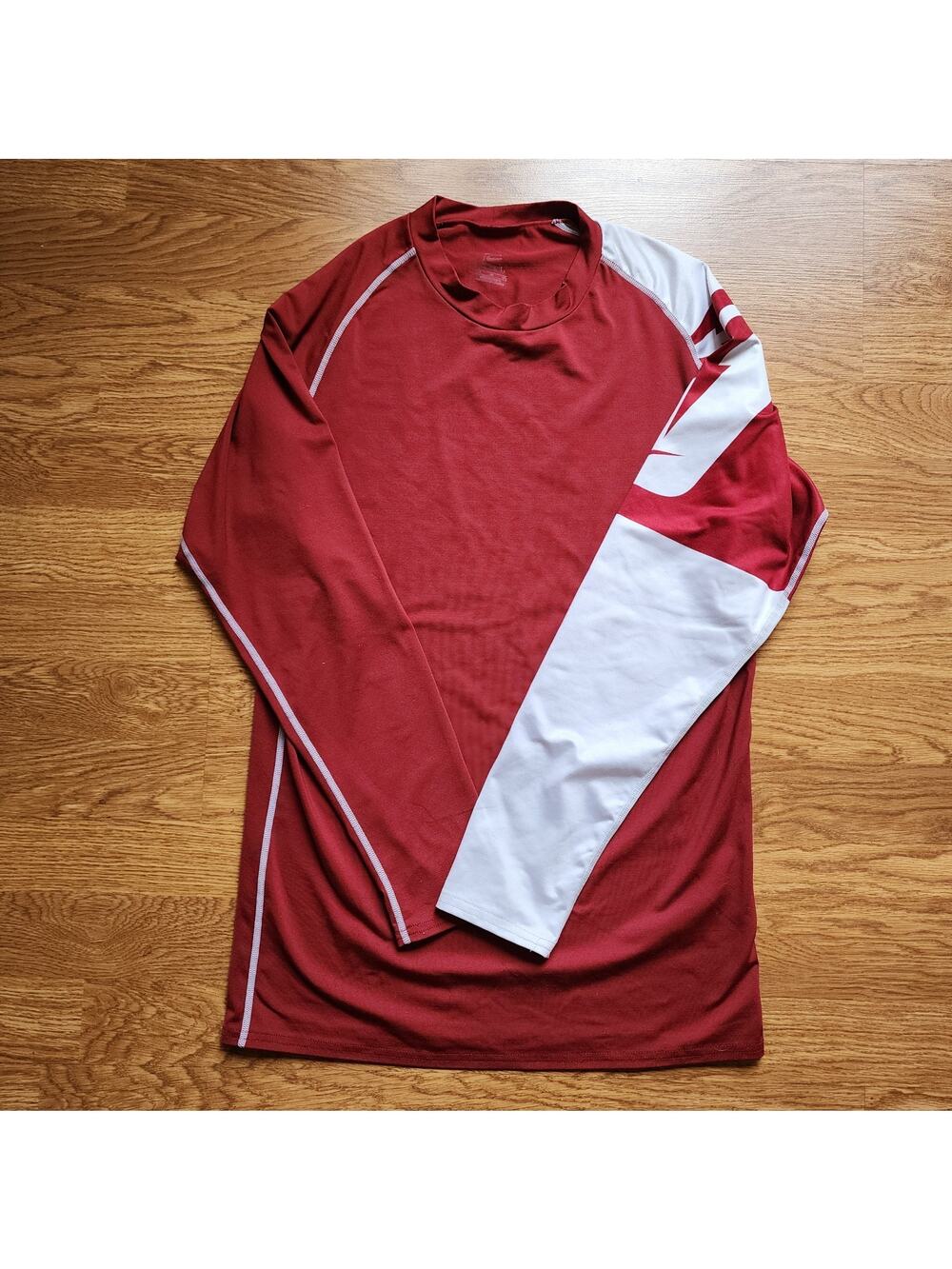 Nike Dri Fit Long Sleeve Tee Mens Size Small Red White T-Shirt Lightning Bolts